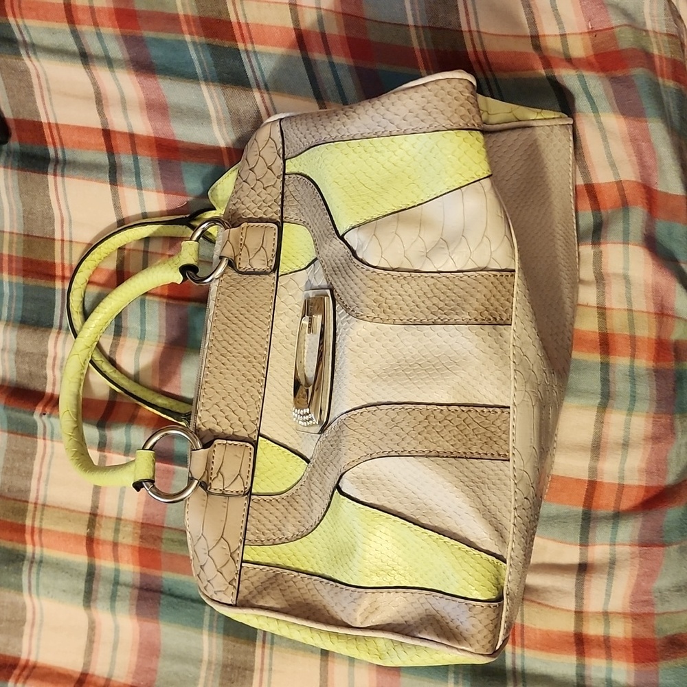 Guess handbag tan and green snakeskin